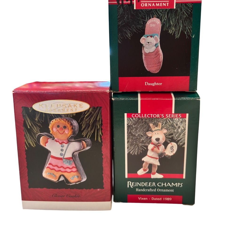Hallmark Keepsake Christmas Ornaments 1991 Daughter. 1989 Reindeer 1993 Cookie